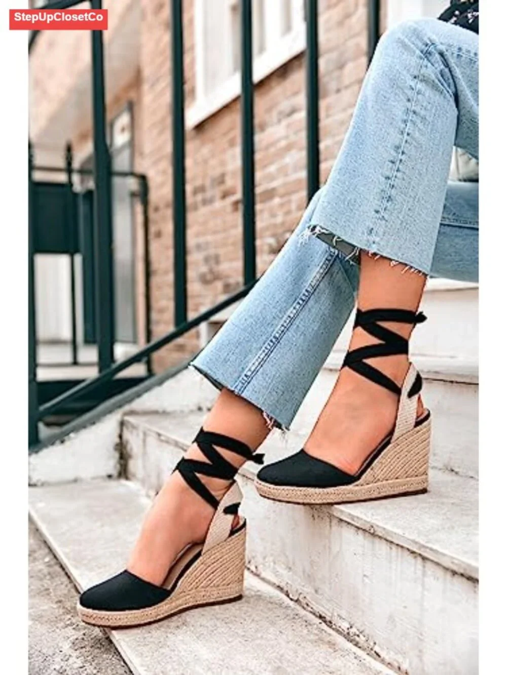 Platform Espadrilles Wedge Sandals Closed Toe Ankle Strap Lace Up Suede Faux